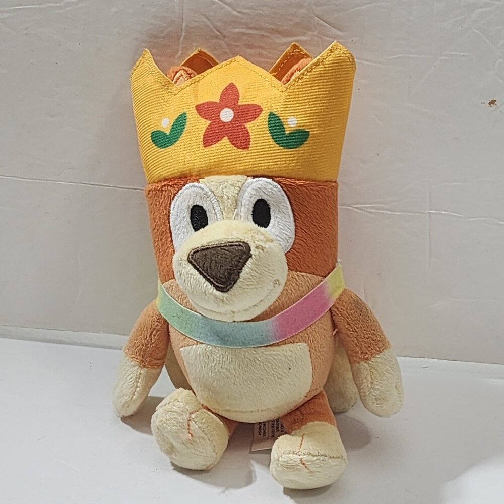 Moose Queen Bingo Bluey and Friends Brown Dog Cape Crown Plush 8"